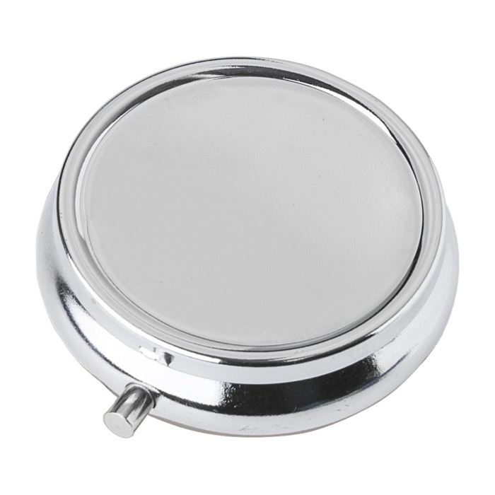 Pastillero redondo metálico con tres secciones y espejo Mirror