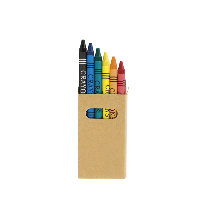Caja de cartón con 6 lápices de cera personalizada