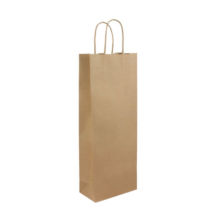 Bolsa de papel kraft especial para vino con asas rizadas 120g/m2