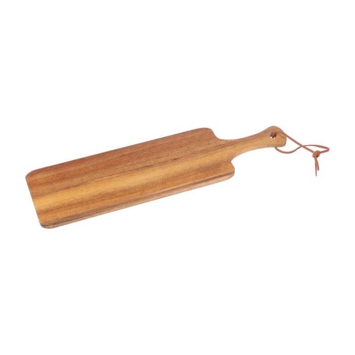 Tabla para servir de madera de acacia con asa y cordón de PU
