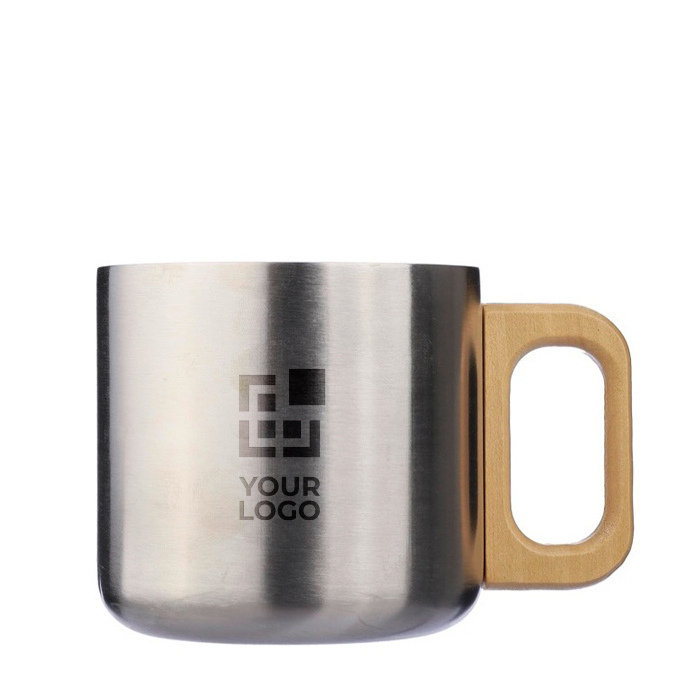 Taza doble pared de acero inox reciclado con asa de bambú 400ml