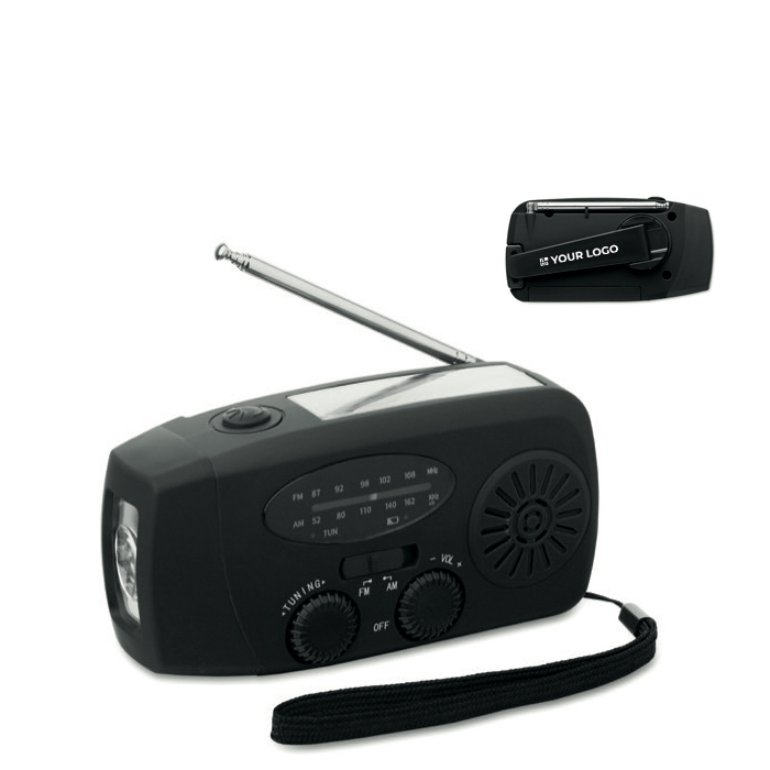 Radio portátil solar con linterna y batería externa de emergencia