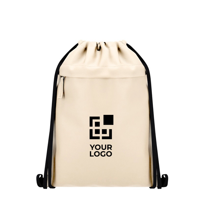 Mochila de cuerdas de RPET y PU con un bolsillo frontal