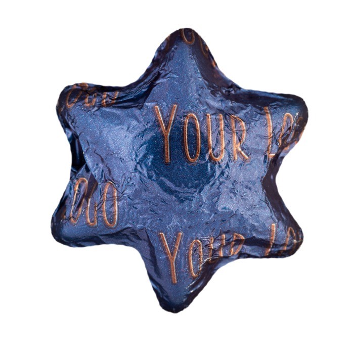 Chocolate en forma de estrella en embalaje individual personalizable 4g color azul