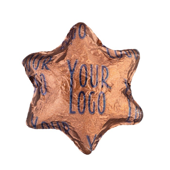Chocolate en forma de estrella en embalaje individual personalizable 4g color bronce