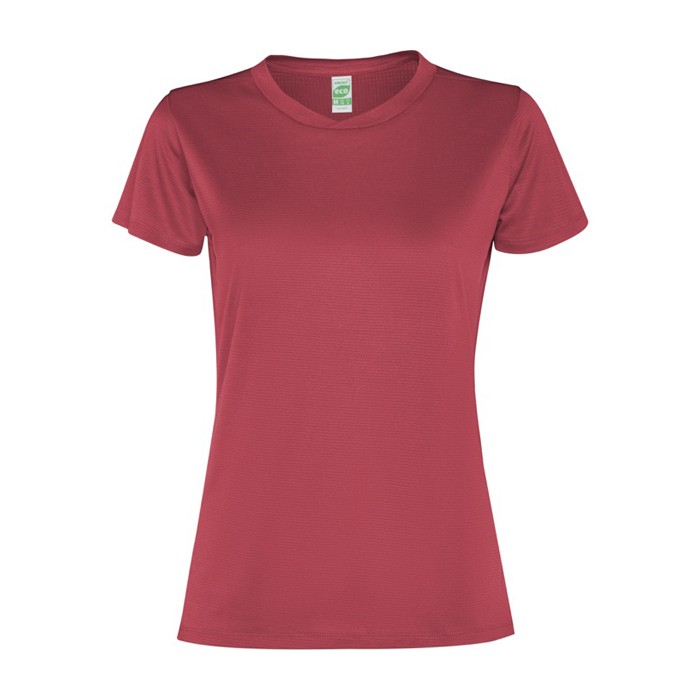 Camiseta de mujer de manga corta en poliéster reciclado 100 g/m2 Roly Direct Slam color caoba segunda vista