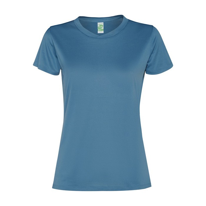 Camiseta de mujer de manga corta en poliéster reciclado 100 g/m2 Roly Direct Slam color azul bondi segunda vista