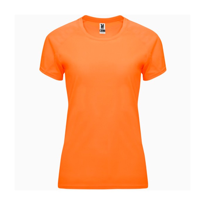 Camiseta técnica entallada de poliéster para mujer 135 g/m2 Roly Direct Bahrain color naranja fluorescente segunda vista