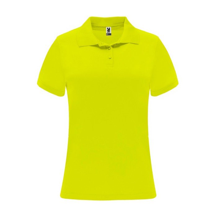 Polo técnico de poliéster piqué para mujer 150 g/m2 Roly Direct Monzha color amarillo fluorescente segunda vista