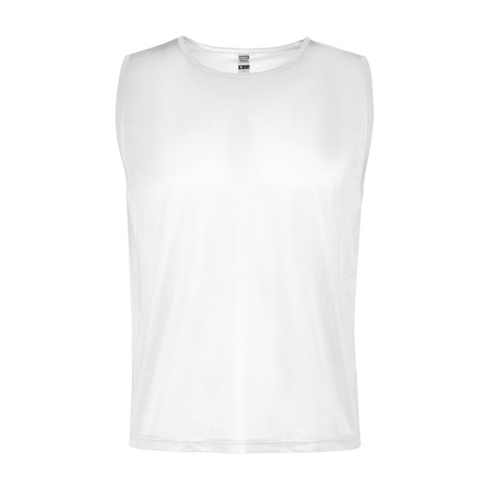 Peto deportivo unisex de poliéster transpirable 90 g/m2 Roly Direct Roma color blanco segunda vista Peto deportivo unisex de poliéster transpirable 90 g/m2 Roly Direct Roma color blanco segunda vista