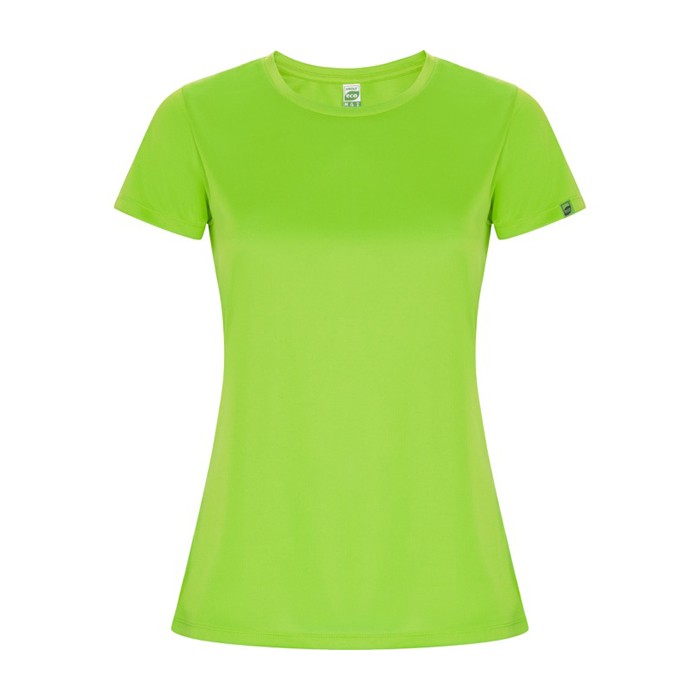 Camiseta técnica de poliéster reciclado para mujer 135 g/m2 Roly Direct Imola color verde fluorescente segunda vista
