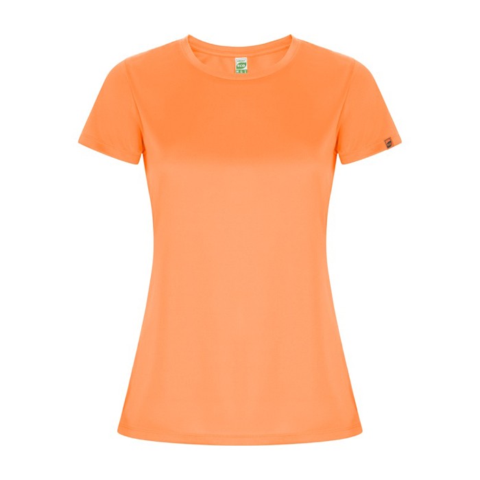 Camiseta técnica de poliéster reciclado para mujer 135 g/m2 Roly Direct Imola color naranja fluorescente segunda vista