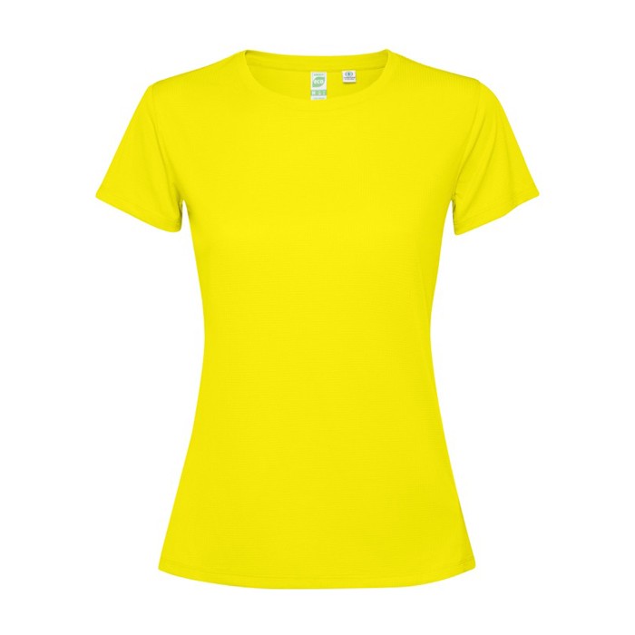 Camiseta técnica de poliéster reciclado para mujer 125 g/m2 Roly Direct Estoril color amarillo fluorescente segunda vista