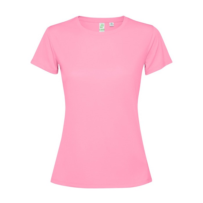 Camiseta técnica de poliéster reciclado para mujer 125 g/m2 Roly Direct Estoril color rosa pastel segunda vista