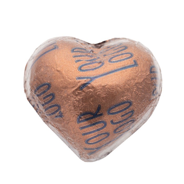 Chocolate con leche en forma de corazón con relleno cereza 10g color bronce