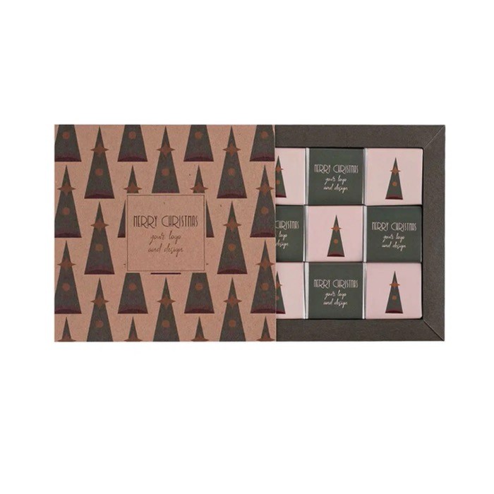 Set de 9 chocolates de 5g con chocolate blanco, negro y con leche color natural tercera vista