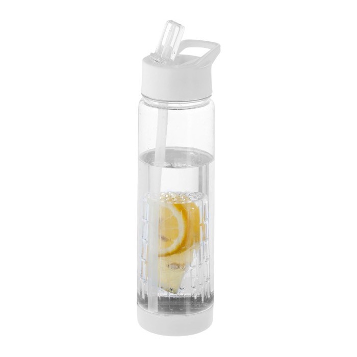 Botella con pajita e infusor de fruta color blanco Botella con pajita e infusor de fruta color blanco