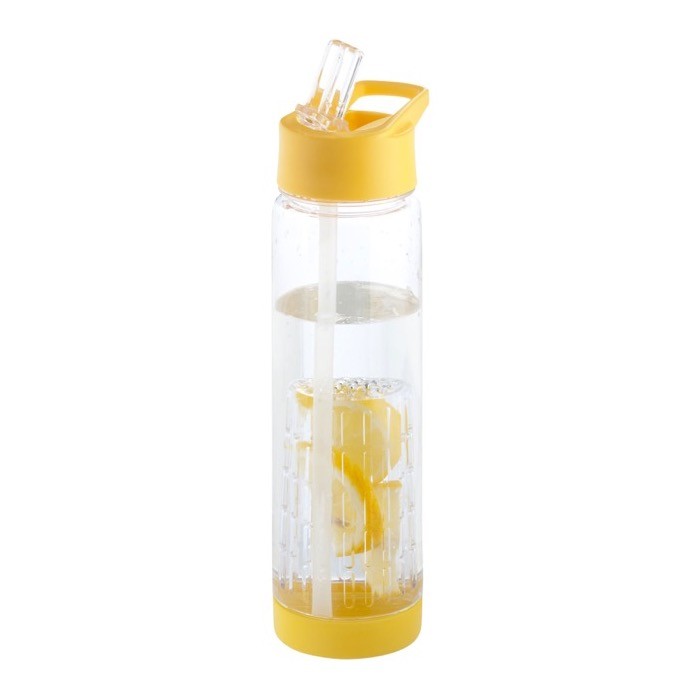 Botella con pajita e infusor de fruta color amarillo Botella con pajita e infusor de fruta color amarillo
