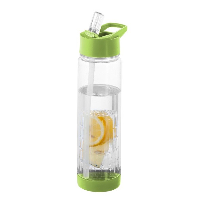 Botella con pajita e infusor de fruta color verde lima Botella con pajita e infusor de fruta color verde lima