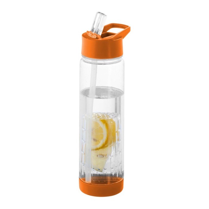 Botella con pajita e infusor de fruta color naranja Botella con pajita e infusor de fruta color naranja