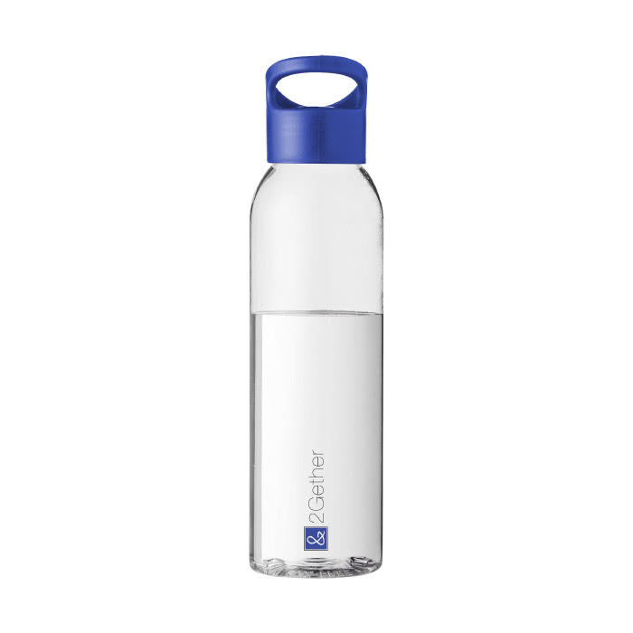 Botella clásica de tritán con tapón color azul con logo Botella clásica de tritán con tapón color azul con logo