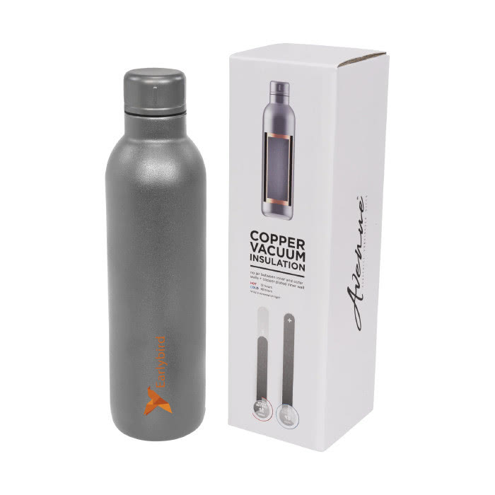 Botella termo personalizada monocolor color gris oscuro con logo