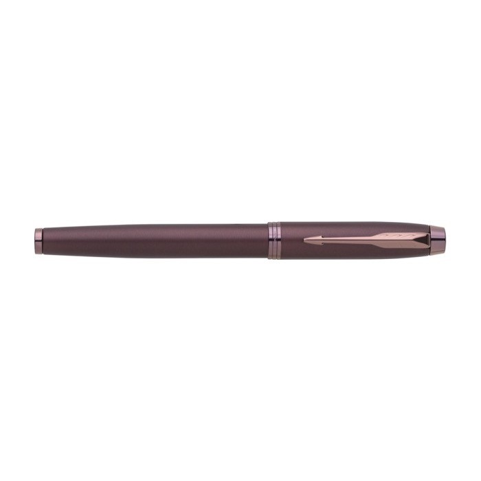 Roller metálico monocromático con estuche tinta negra Parker color burdeos primera vista Roller metálico monocromático con estuche tinta negra Parker color burdeos primera vista