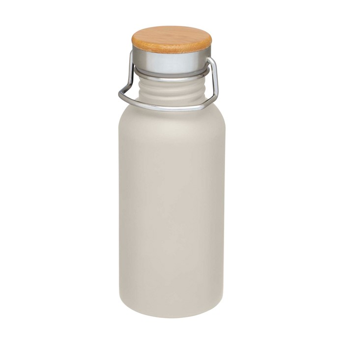 Botella de acero inoxidable de pared simple y tapa con bambú 550ml color arena Botella de acero inoxidable de pared simple y tapa con bambú 550ml color arena
