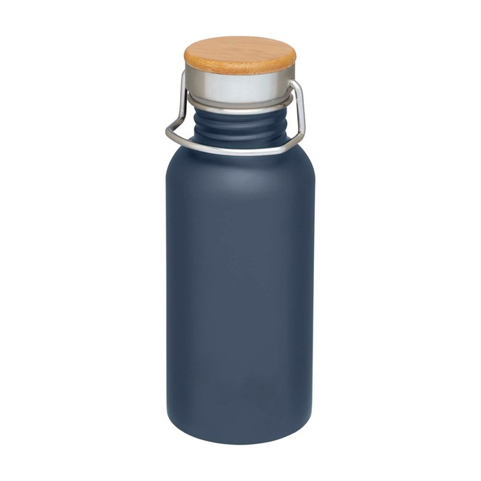 Botella de acero inoxidable de pared simple y tapa con bambú 550ml color azul cian Botella de acero inoxidable de pared simple y tapa con bambú 550ml color azul cian