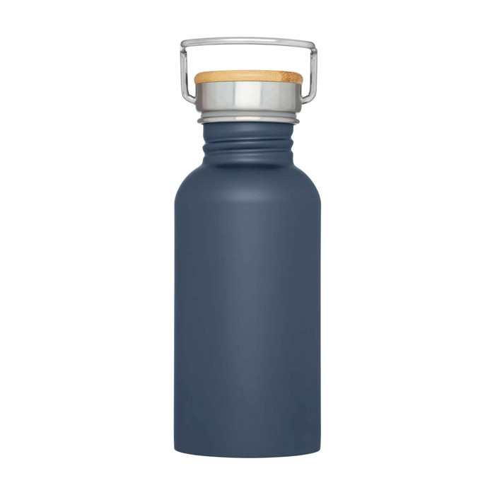 Botella de acero inoxidable de pared simple y tapa con bambú 550ml color azul cian segunda vista frontal Botella de acero inoxidable de pared simple y tapa con bambú 550ml color azul cian segunda vista frontal