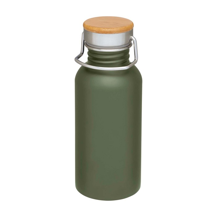 Botella de acero inoxidable de pared simple y tapa con bambú 550ml color verde oscuro Botella de acero inoxidable de pared simple y tapa con bambú 550ml color verde oscuro