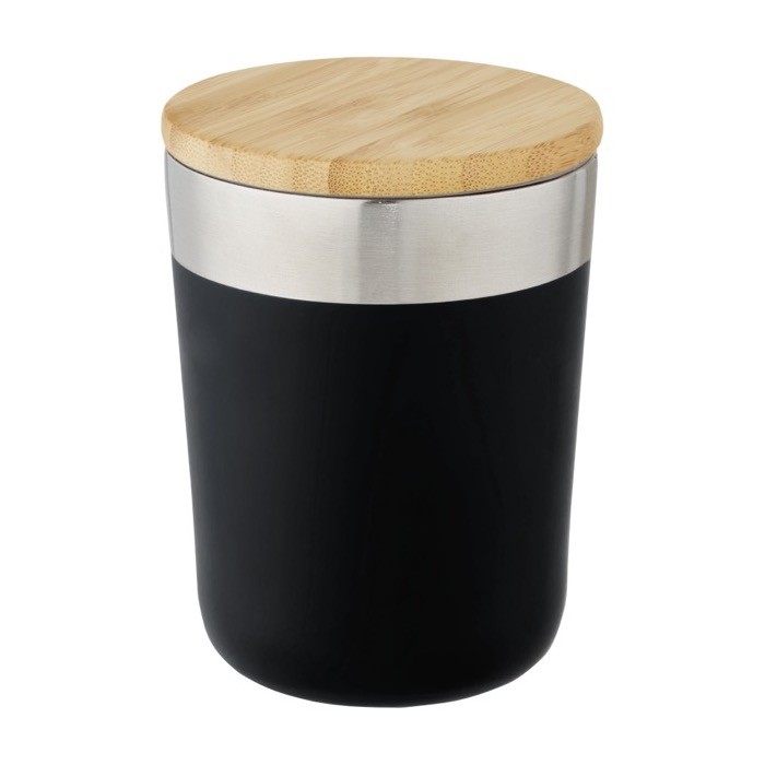 Vaso térmico con tapa de bambú orgánico color negro segunda vista Vaso térmico con tapa de bambú orgánico color negro segunda vista