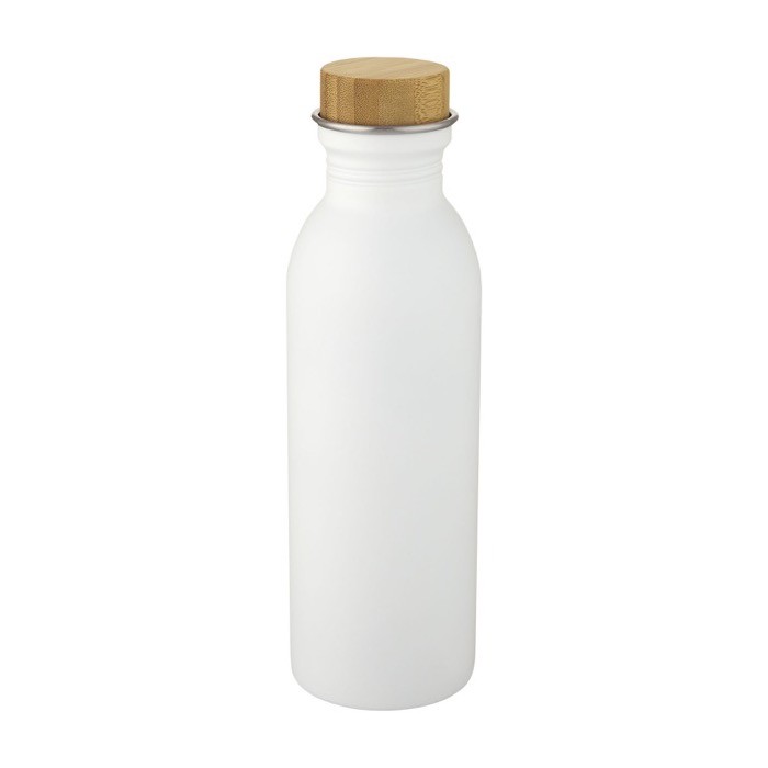 Botella de acero con tapa de bambú color blanco Botella de acero con tapa de bambú color blanco