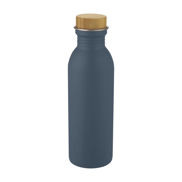 Botella de acero con tapa de bambú color azul petróleo Botella de acero con tapa de bambú color azul petróleo