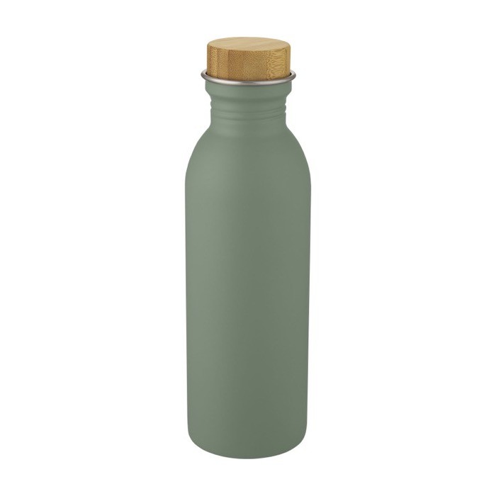 Botella de acero con tapa de bambú color verde menta Botella de acero con tapa de bambú color verde menta