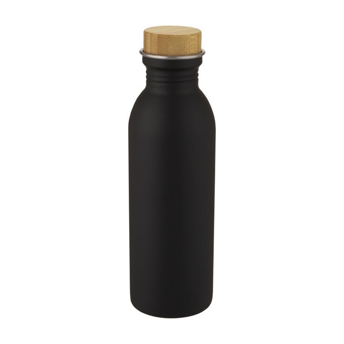 Botella de acero con tapa de bambú color negro Botella de acero con tapa de bambú color negro