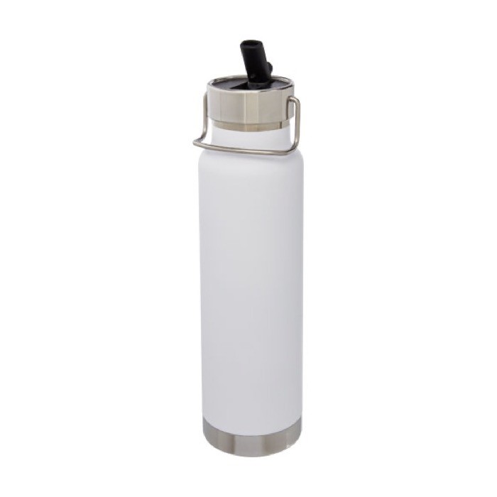 Bidón deportivo de acero con función termo color blanco cuarta vista Bidón deportivo de acero con función termo color blanco cuarta vista