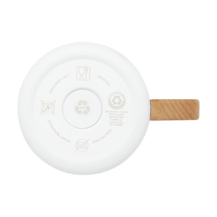 Taza de acero reciclado con aislamiento y mango de madera 360ml color blanco tercera vista