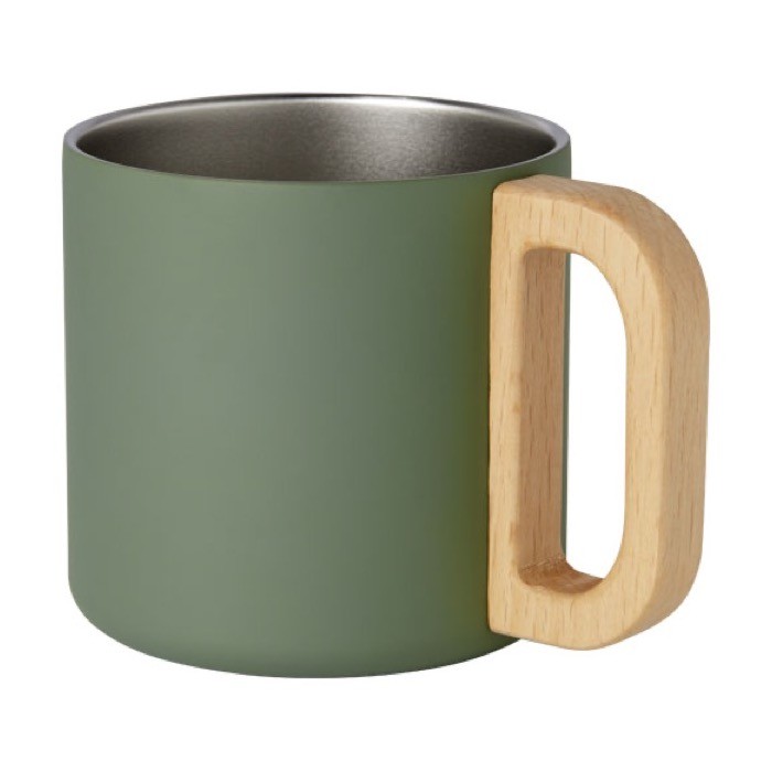 Taza de acero reciclado con aislamiento y mango de madera 360ml color verde militar segunda vista