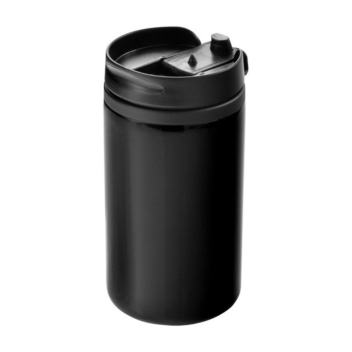 Vaso térmico de acero inoxidable reciclado con tapa giratoria 250ml color negro Vaso térmico de acero inoxidable reciclado con tapa giratoria 250ml color negro