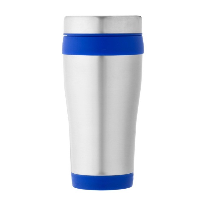 Vaso térmico de acero inoxidable reciclado con tapa giratoria 410ml color azul segunda vista frontal Vaso térmico de acero inoxidable reciclado con tapa giratoria 410ml color azul segunda vista frontal