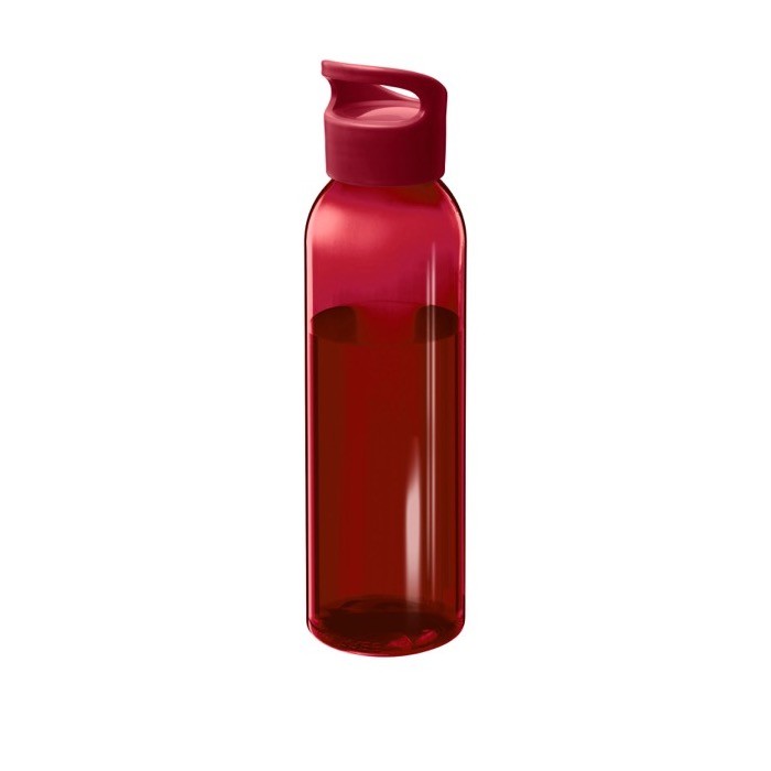 Botella transparente de plástico reciclado con asa en la tapa 650ml color rojo Botella transparente de plástico reciclado con asa en la tapa 650ml color rojo