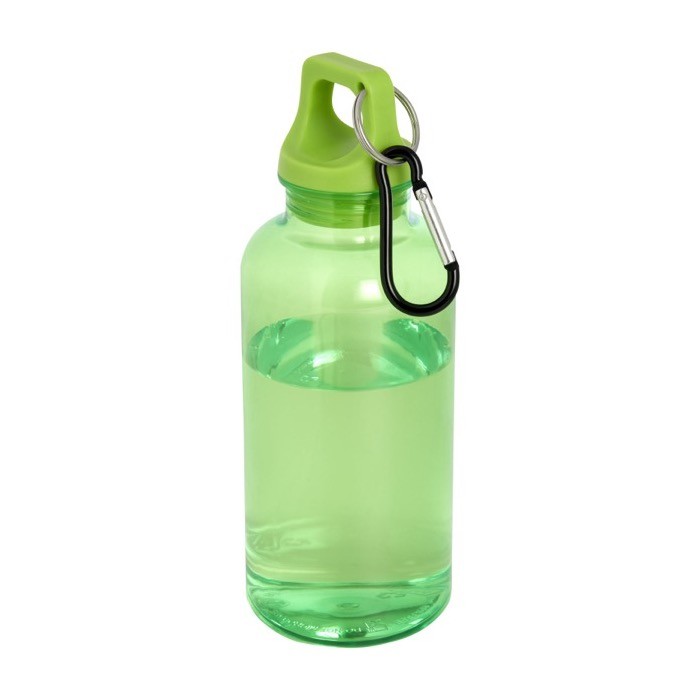 Botella transparente de plástico reciclado con mosquetón 400ml color verde Botella transparente de plástico reciclado con mosquetón 400ml color verde