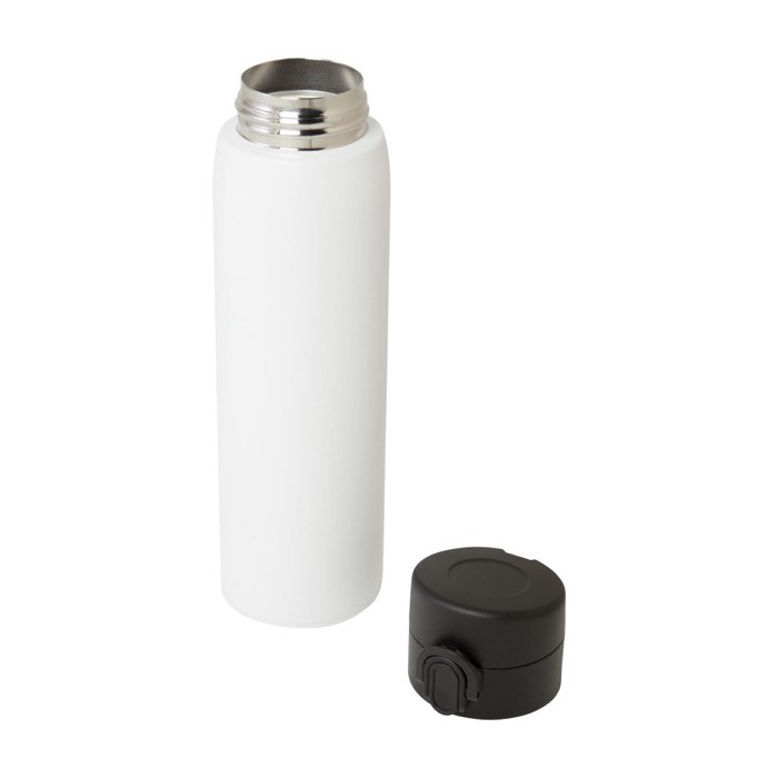 Termo de acero inoxidable reciclado con apertura de botón 450ml color blanco segunda vista Termo de acero inoxidable reciclado con apertura de botón 450ml color blanco segunda vista
