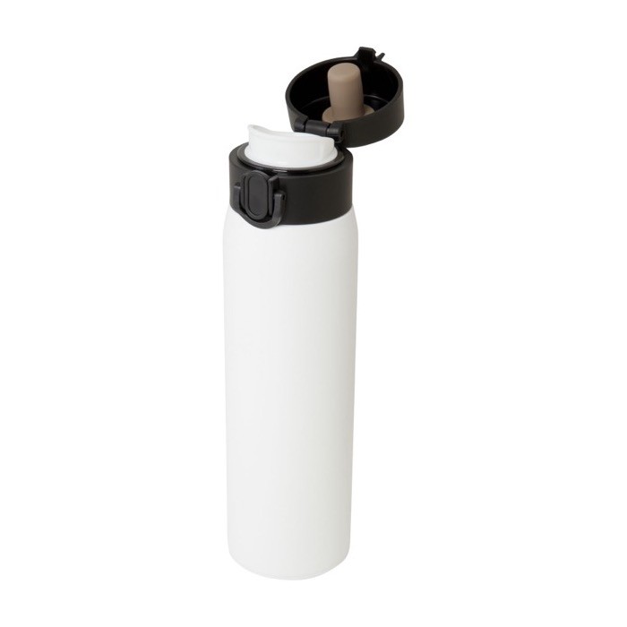 Termo de acero inoxidable reciclado con apertura de botón 450ml color blanco tercera vista Termo de acero inoxidable reciclado con apertura de botón 450ml color blanco tercera vista