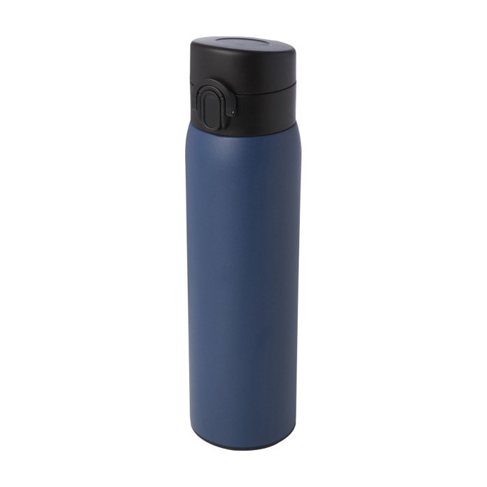 Termo de acero inoxidable reciclado con apertura de botón 450ml color azul marino Termo de acero inoxidable reciclado con apertura de botón 450ml color azul marino