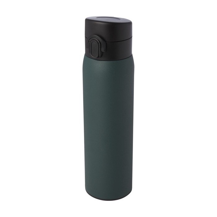 Termo de acero inoxidable reciclado con apertura de botón 450ml color verde oscuro Termo de acero inoxidable reciclado con apertura de botón 450ml color verde oscuro
