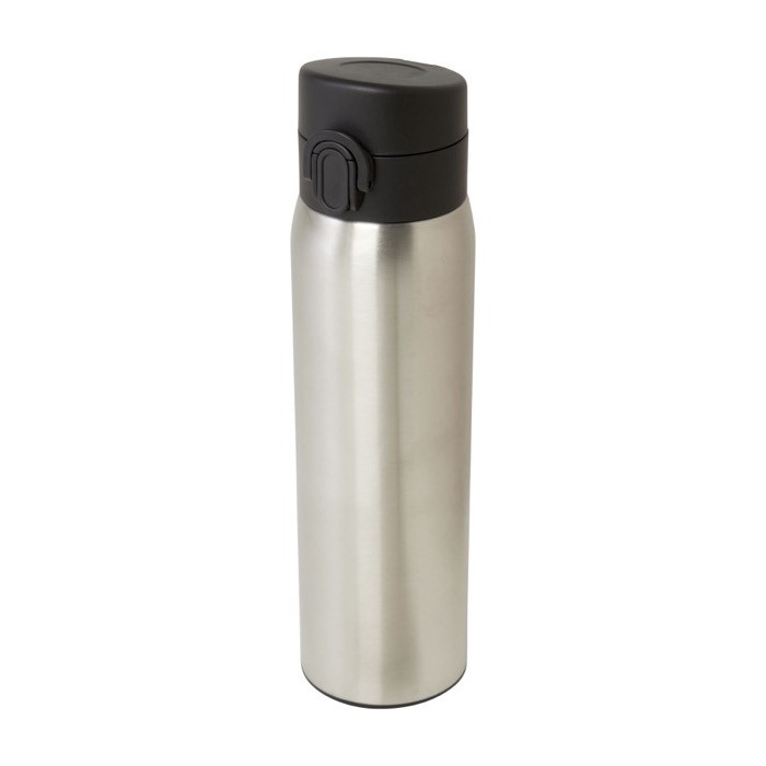 Termo de acero inoxidable reciclado con apertura de botón 450ml color plateado Termo de acero inoxidable reciclado con apertura de botón 450ml color plateado
