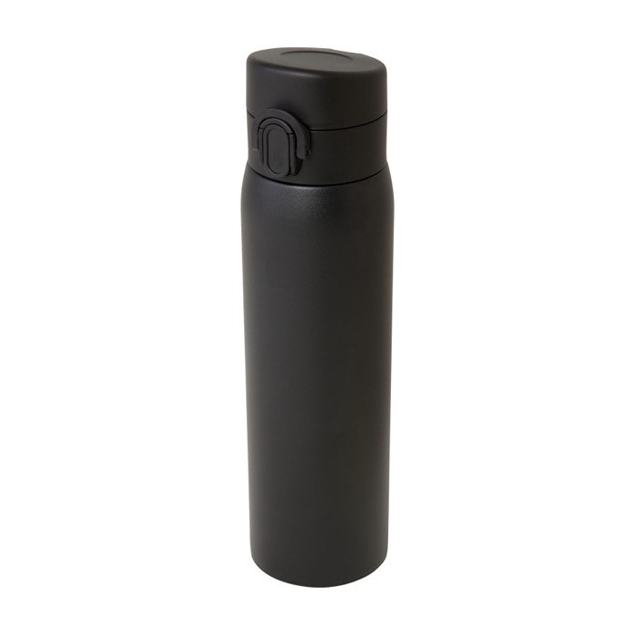 Termo de acero inoxidable reciclado con apertura de botón 450ml color negro Termo de acero inoxidable reciclado con apertura de botón 450ml color negro