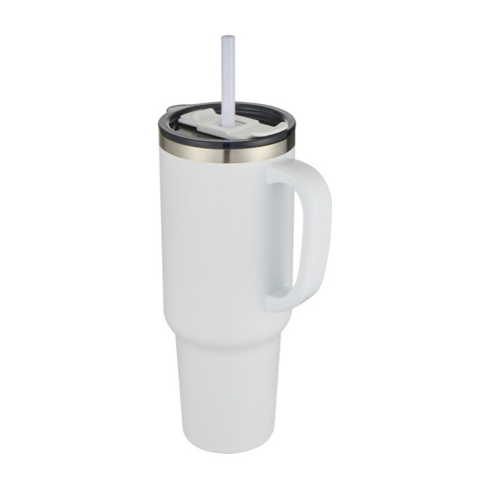 Vaso de doble pared de cobre con aislamiento al vacío y pajita 1,2L color blanco